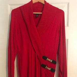 Red sweater with side buckles